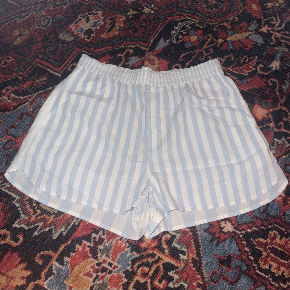 Madewell Light Blue and White Striped Shorts